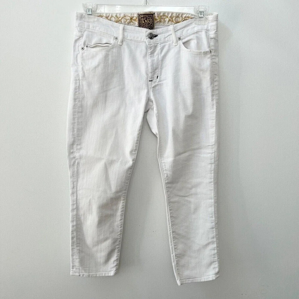 Rich and Skinny Womens White Skinny Jeans Cropped Ankle Sz 30 Cotton Preppy